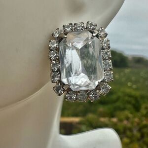 Silver tone rectangular rhinestone earrings